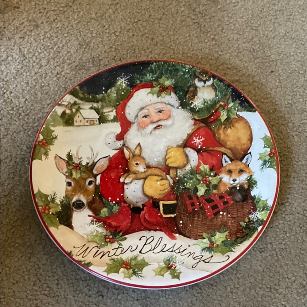 Certified International Winter Blessings Plate with Santa and Woodland Animals